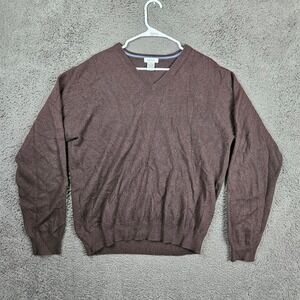 Barneys New York Mens XL Brown 100% Cashmere V-Neck Long Sleeve Sweater